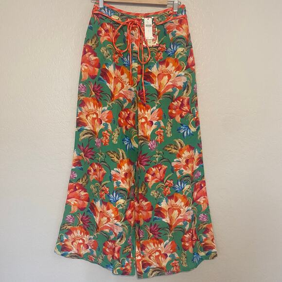 Farm Rio Pants Womens Size Small Linen Blend Wide Leg Floral Vacation High Rise - Picture 2 of 6